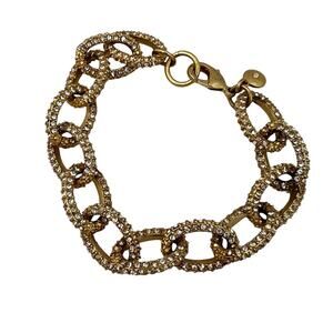 J Crew Pave Crystal Chunky Oval Chain Link Bracelet Gold Tone 7 in
